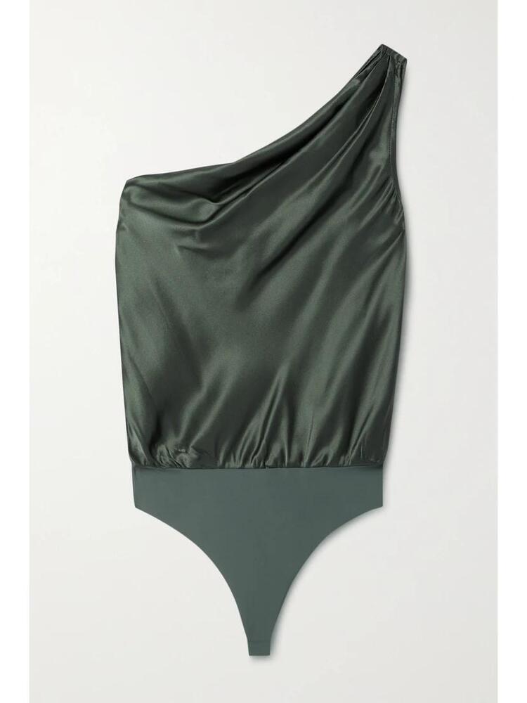 CAMI NYC The Darby one-shoulder silk-charmeuse and stretch-jersey thong bodysuit